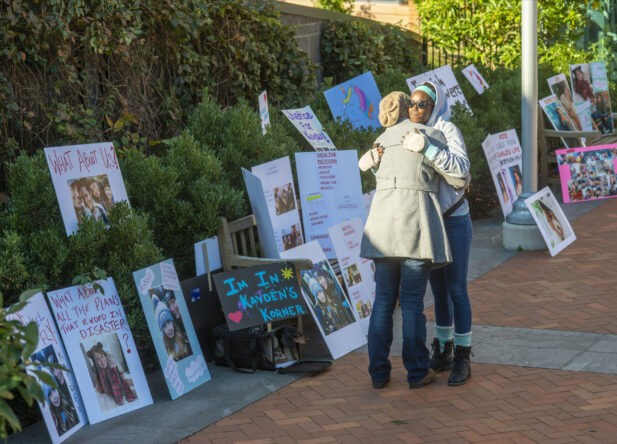 Silent demonstration outside the Bucks County Justice Center in Doylestown to protest Common Pleas Court Judge Jeffrey Trauger